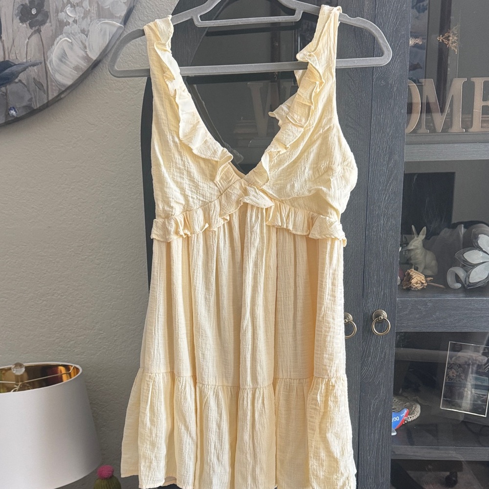 Lulu's Pale Yellow Ruffled V-Neck Dress